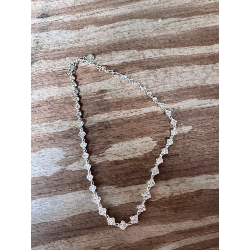 Givenchy Silver-Tone Crystal Floral Design Necklace With Adjustable Chain & Logo